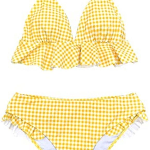 CUPSHE Women's Bikini Swimsuit Ruffle V Neck Two Piece Bathing Suit - Picture 2 of 4